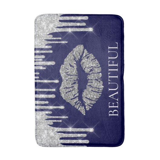 Tropfen Silver Kiss Lips Glitzer Monogramm schön Badematte (Vorderseite Vertikal)