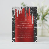 Tropfen Silver Red Black Brautparty Sweet 16. Einladung (Stehend Vorderseite)