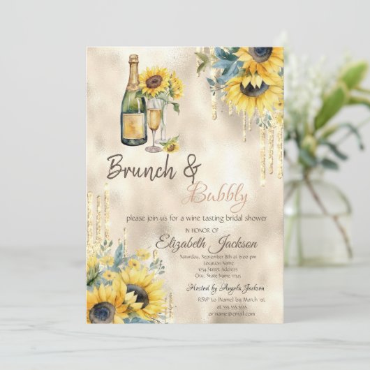 Tropfen Sonnenblumen Brautparty Einladung (Stehend Vorderseite)