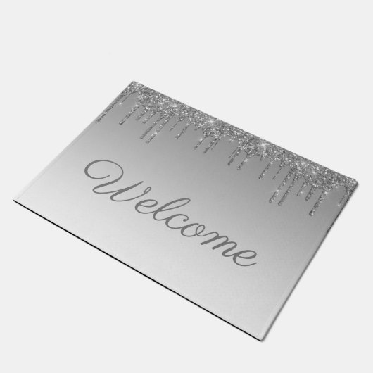 Tropfen-Türmchen aus Silber-Glitzer Fußmatte (Schrägansicht)