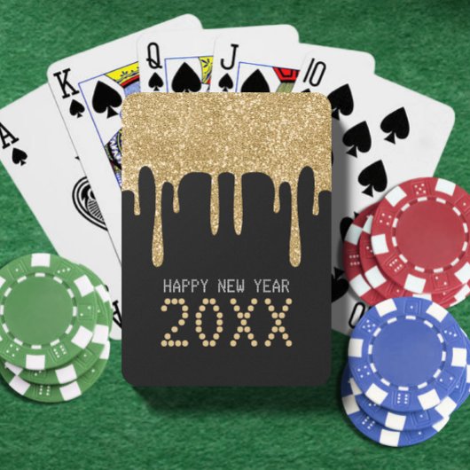Tropfen von Black & Gold Glitzer - Frohes Neues Ja Spielkarten