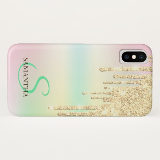 Tropfen von Gold Glitzer Holographic Iridescent Case-Mate iPhone Hülle (Rückseite (Horizontal))