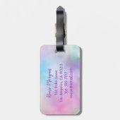 Tropfen von lila Glitzer, Irisierend, Name und Mon Gepäckanhänger (Rückseite vertikal)