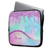 Tropfen von lila Glitzer, Irisierend, Name und Mon Laptopschutzhülle (Vorderseite Links)