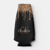 Tropfen von Schwarzen Glitzer mit Monogramm Flaschenkühler (Vorderseite)