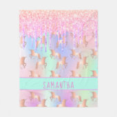 Tropfen von Unicorn-Glitzer Regenbogen-Rosa-Monogr Fleecedecke (Vorderseite)