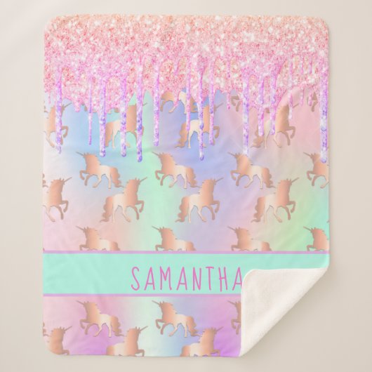 Tropfen von Unicorn-Glitzer Regenbogen-Rosa-Monogr Sherpadecke (Vorderseite)