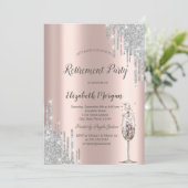 Tropfen von Weinglas Glitzer Rose Gold Rente Einladung (Stehend Vorderseite)