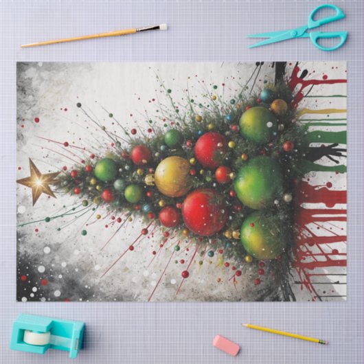 Tropfen Wasserfarbe Weihnachtsbaum Entdeckungsreis Seidenpapier (Basteln)