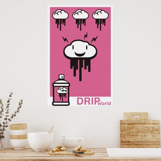 Tropfen World Pink Poster (Küche)