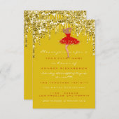 Tropfen Yellow Gold Glitzer Bridal Sweet 16. Kleid Einladung (Vorne/Hinten)