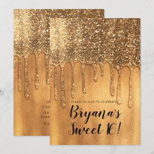 Tropfend in Gold Honig Glitter Sweet 16 Party Einladung