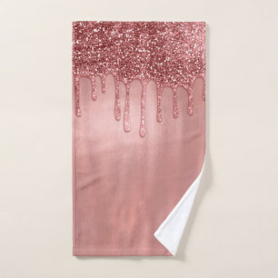 Tropfend in Roségold-Glitter Hübsche rosa Tropfen Badhandtuch Set