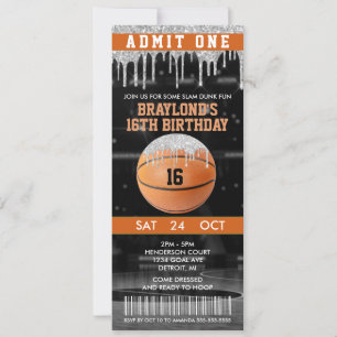 Tropfende Basketball-Geburtstagsticket-Einladung Einladung