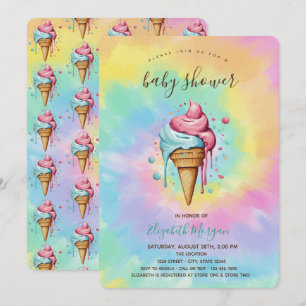 Tropfende Eiscreme Sommer Tie Dye Babyparty Einladung