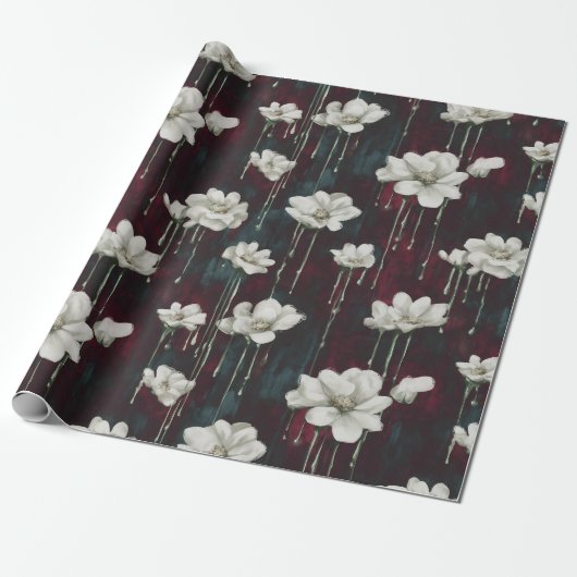 Tropfende florale dunkle Verpackung Geschenkpapier (Ungerollt)