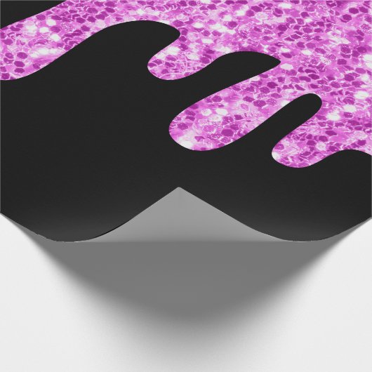 Tropfende Glitzern Glitzer Rosa Schwarz Geschenkpapier (Ecke)