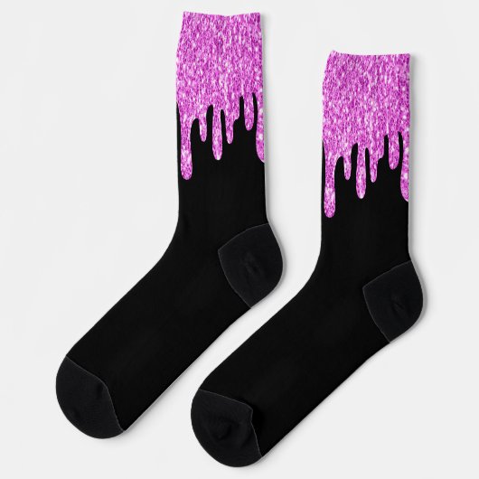 Tropfende Glitzern Glitzer Rosa Schwarz Socken (Linkes Detail)