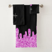Tropfende Glitzern Glitzer Rosa Schwarze Monogramm Badhandtuch Set (Insitu)