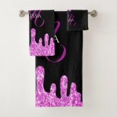 Tropfende Glitzern Glitzer Rosa Schwarze Monogramm Badhandtuch Set (Insitu)