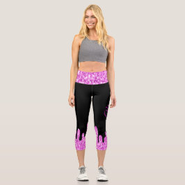 Tropfende Glitzern Glitzer Rosa Schwarze Monogramm Capri Leggings