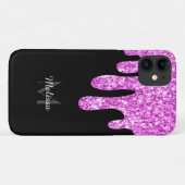 Tropfende Glitzern Glitzer Rosa Schwarze Monogramm Case-Mate iPhone Hülle (Rückseite (Horizontal))