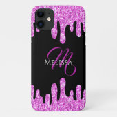 Tropfende Glitzern Glitzer Rosa Schwarze Monogramm Case-Mate iPhone Hülle (Rückseite)