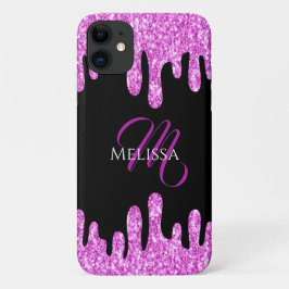 Tropfende Glitzern Glitzer Rosa Schwarze Monogramm Case-Mate iPhone Hülle
