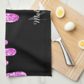 Tropfende Glitzern Glitzer Rosa Schwarze Monogramm Geschirrtuch (Viertel Falte)