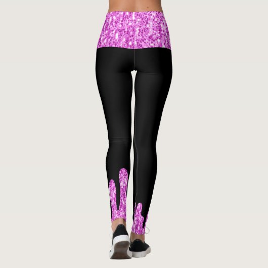 Tropfende Glitzern Glitzer Rosa Schwarze Monogramm Leggings (Rückseite)