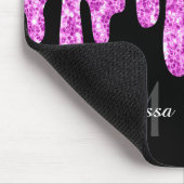 Tropfende Glitzern Glitzer Rosa Schwarze Monogramm Mousepad (Ecke)