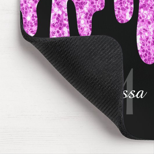 Tropfende Glitzern Glitzer Rosa Schwarze Monogramm Mousepad (Ecke)