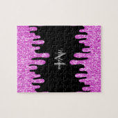 Tropfende Glitzern Glitzer Rosa Schwarze Monogramm Puzzle (Horizontal)