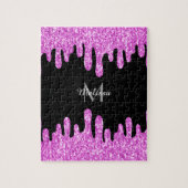 Tropfende Glitzern Glitzer Rosa Schwarze Monogramm Puzzle (Vertikal)