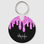 Tropfende Glitzern Glitzer Rosa Schwarze Monogramm Schlüsselanhänger (Vorderseite)