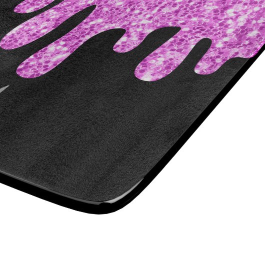 Tropfende Glitzern Glitzer Rosa Schwarze Monogramm Schneidebrett (Ecke)