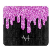 Tropfende Glitzern Glitzer Rosa Schwarze Monogramm Schneidebrett (Vorderseite)