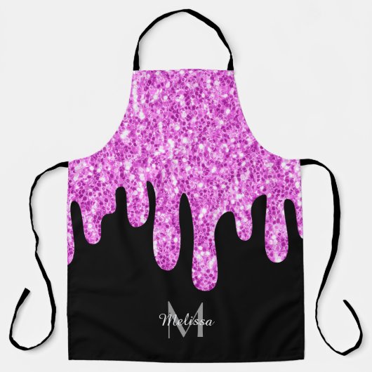 Tropfende Glitzern Glitzer Rosa Schwarze Monogramm Schürze (Vorderseite)