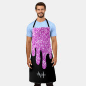 Tropfende Glitzern Glitzer Rosa Schwarze Monogramm Schürze (Getragen)