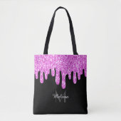 Tropfende Glitzern Glitzer Rosa Schwarze Monogramm Tasche (Vorderseite)