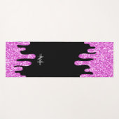 Tropfende Glitzern Glitzer Rosa Schwarze Monogramm Yogamatte (Vorderseite (Horizontal))