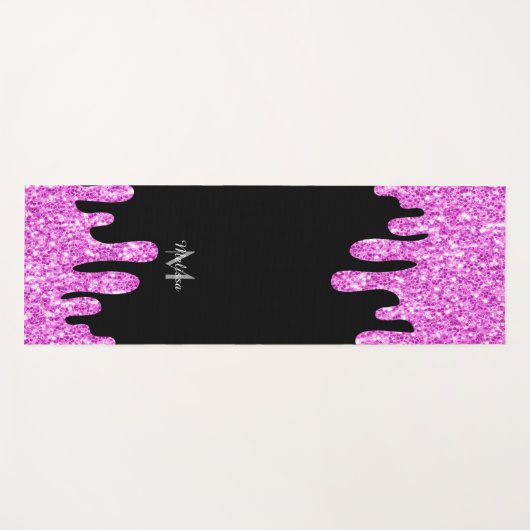 Tropfende Glitzern Glitzer Rosa Schwarze Monogramm Yogamatte (Vorderseite (Horizontal))