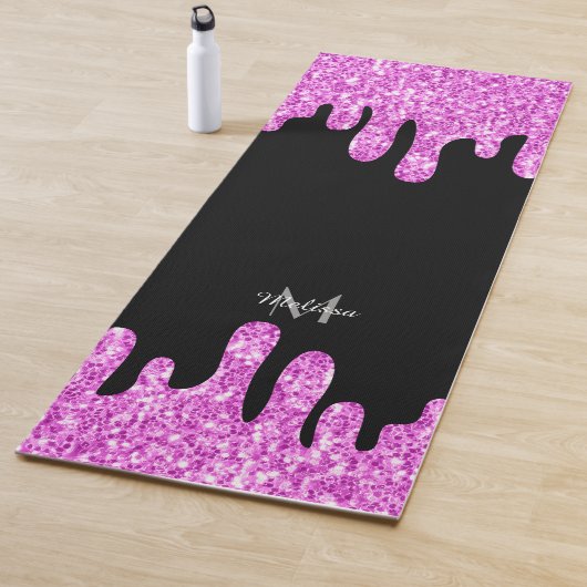 Tropfende Glitzern Glitzer Rosa Schwarze Monogramm Yogamatte (Beispiel)