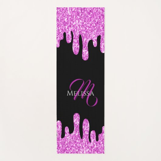 Tropfende Glitzern Glitzer Rosa Schwarze Monogramm Yogamatte (Vorderseite)