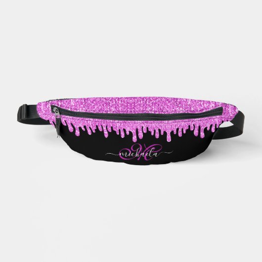 Tropfende Glitzern rosa Lavendel und schwarze Mono Bauchtasche (Vorderseite)