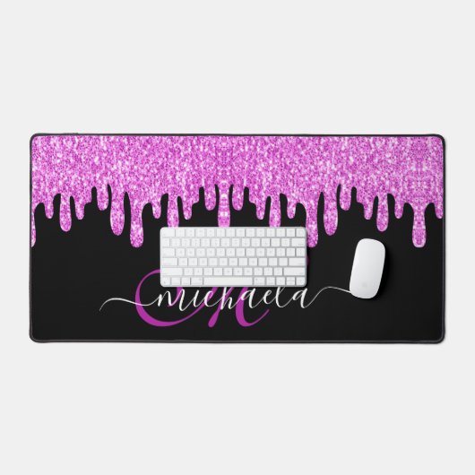 Tropfende Glitzern rosa Lavendel und schwarze Mono Schreibtischunterlage (Tastatur & Maus)