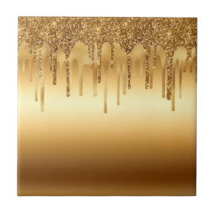 Tropfende goldene Farbe Glitter Akzente Funkelnd Fliese