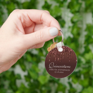 Tropfende Pfirsich-Glitter   Terrakotta-Korallen-D Schlüsselanhänger