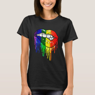 Tropfende Regenbogenlippen Hand Richte nicht Gay P T-Shirt