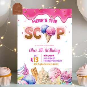 Tropfende Rosa Eiscreme Girl Geburtstagsparty Einladung